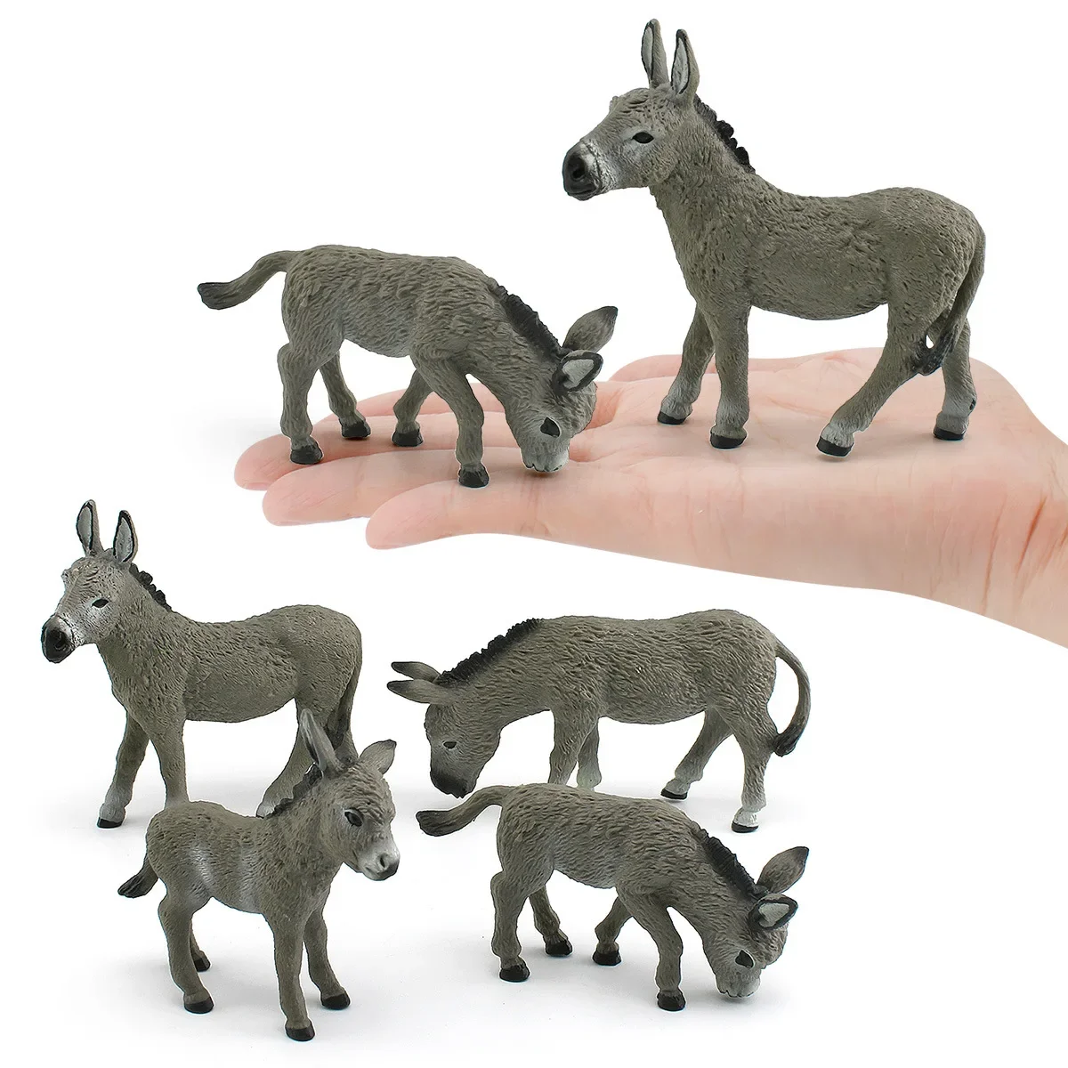 1pcs Farm Animal Toys Realistic Donkey Animal Figurines Toy Figures Solid Grey Mule Models Static PVC Decor Crafts