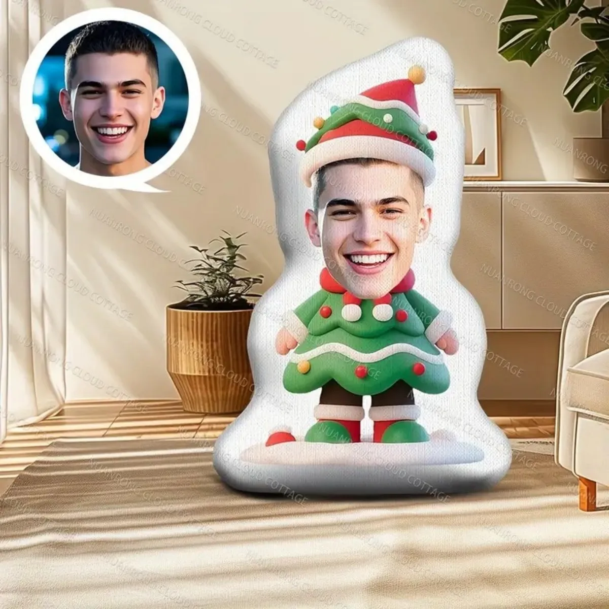 Personalized photo home plush pillow - Customized face Christmas style gift with your photo, a must-have Christmas gift
