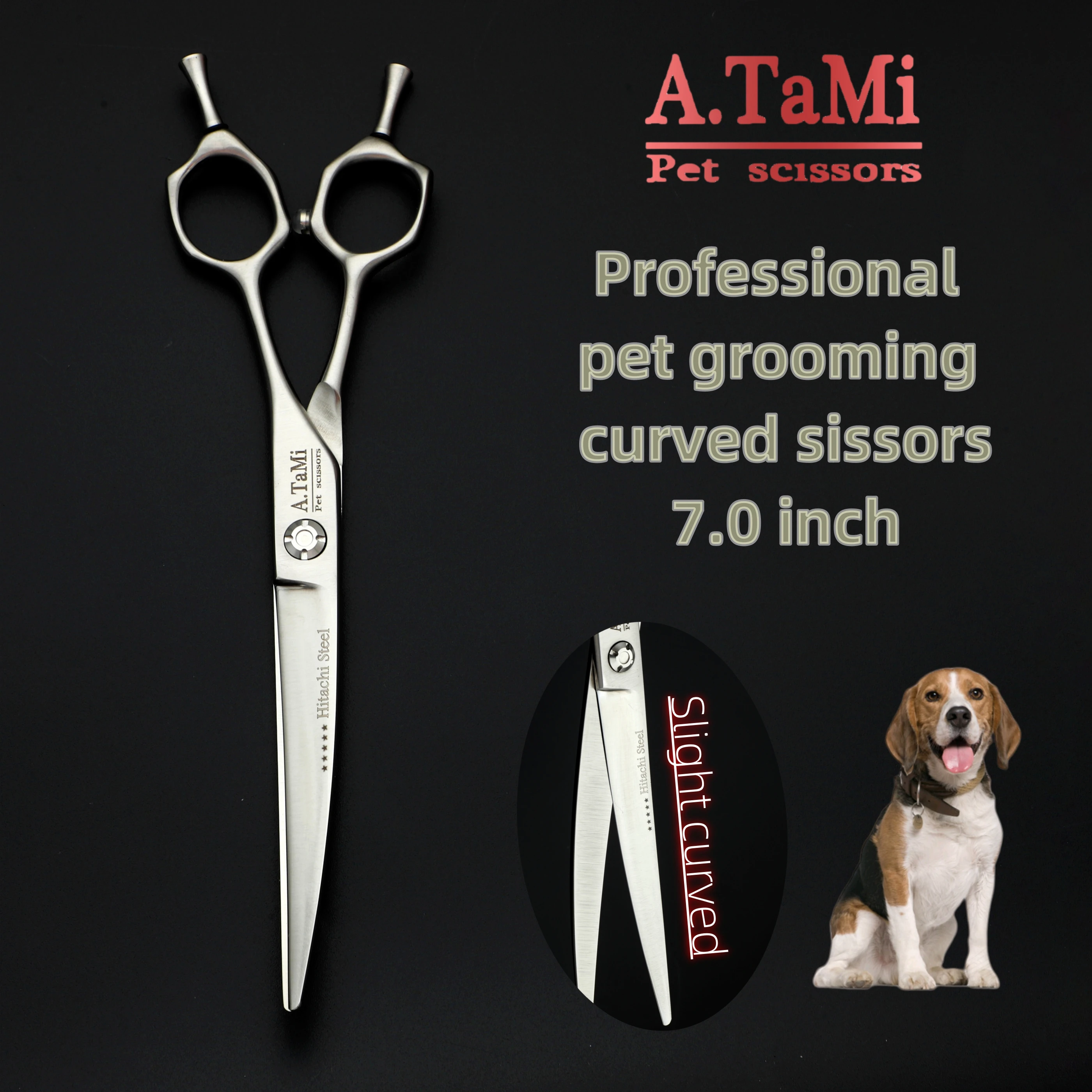 A.tami 7.0-7.5-8 Professional pet grooming scissors，55%/70% Thinning shears，Hitachi 440c steel Curved scissors，Sharp and durable