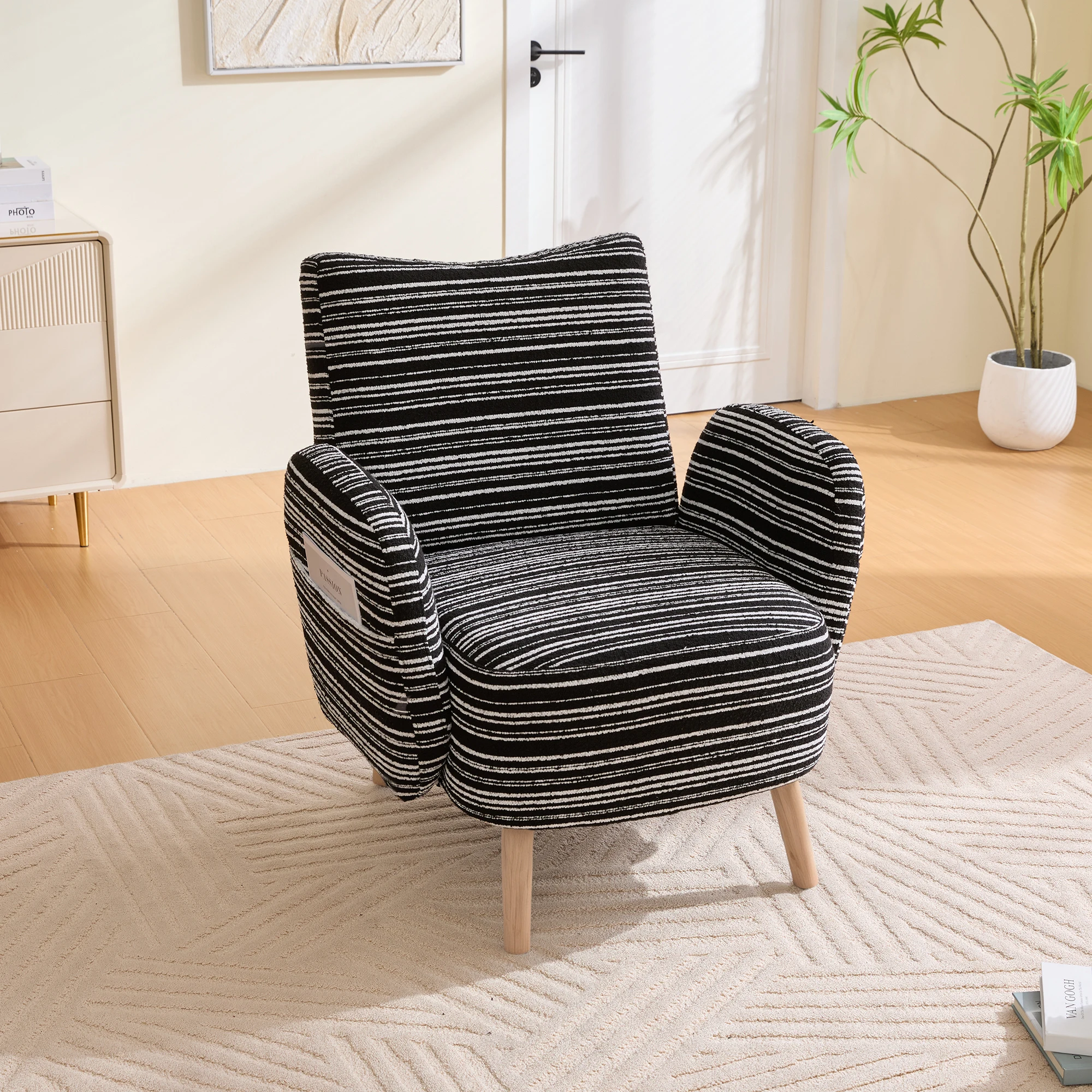 PINGGO Moderner Stoffsessel mit Seitentasche & Massivholzbeinen, Komfortabler Lesesessel für Wohnzimmer Schlafzimmer Büro – Detail 17