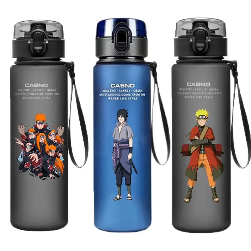 

560ML Naruto Water Bottle Uzumaki Uchiha Sasuke Hatake Kakashi Portable Sports Plastic Cup Camping Fitness Bottle Birthday Gifts