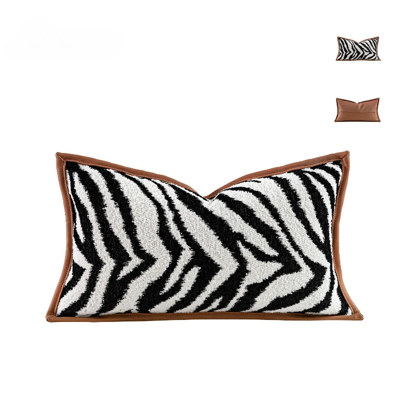 

30X50CM Retro Zebra Stripe Throw Pillow Cover Simple Leather Edged Stamping Waist Cushion Cover Decor Home Decorative Pillowcase