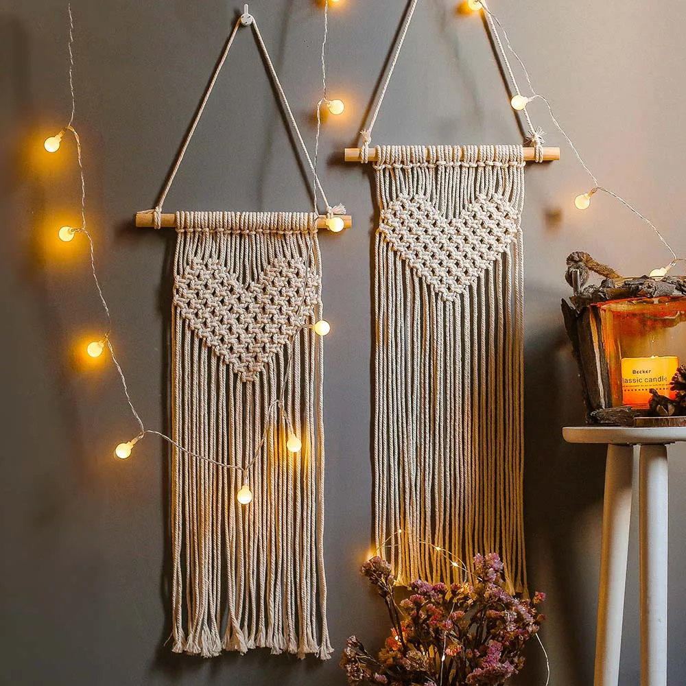 

Heart Hand Woven Wall Hanging Bohemian Tapestry Macrame Boho Wall Decor Handmade Chic Decor Wedding Decoration Gift