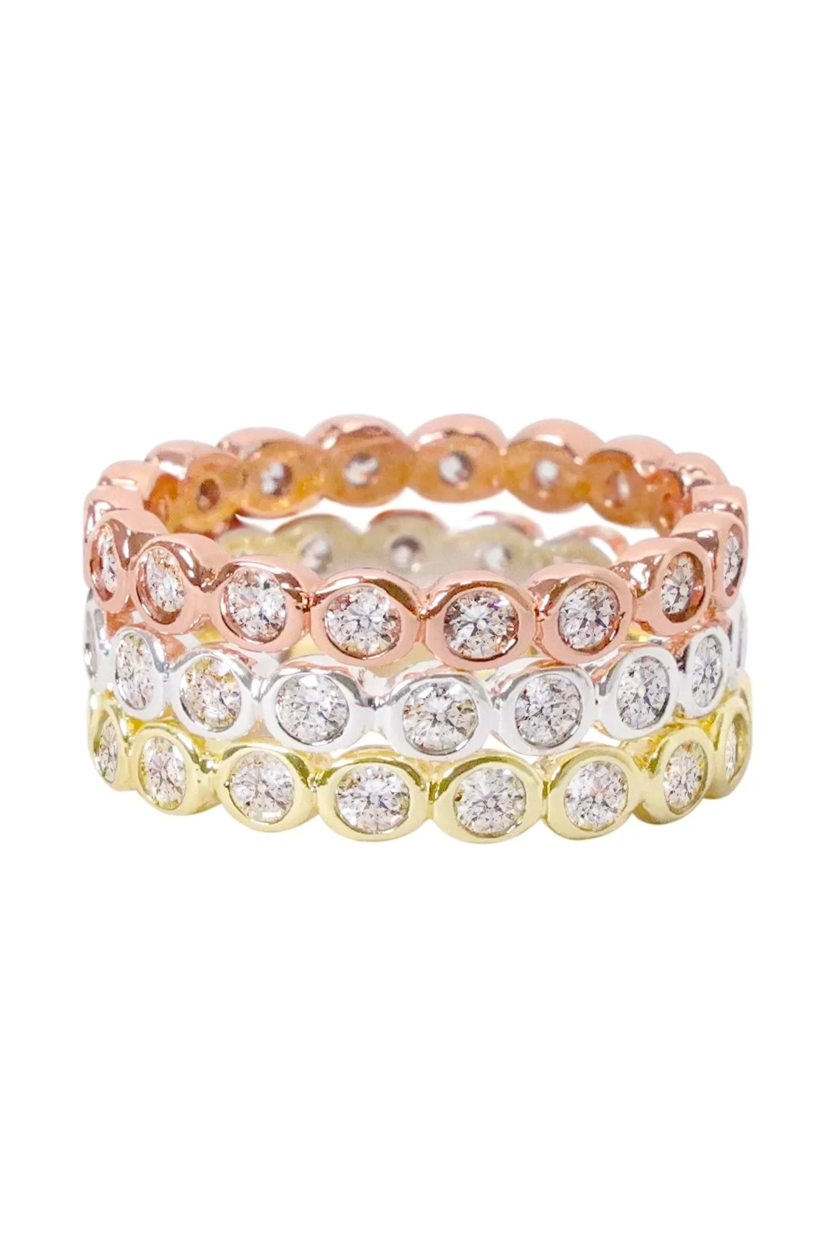

Fashion Tri Tone Halo Cubic Zirconia Stack Ring Sets