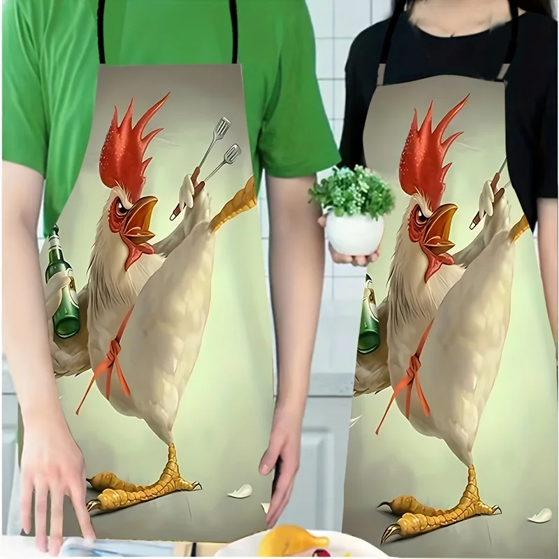 Colorful Rooster Print Apron - Durable Polyester, Sleeveless Design For Cooking & Cleaning
