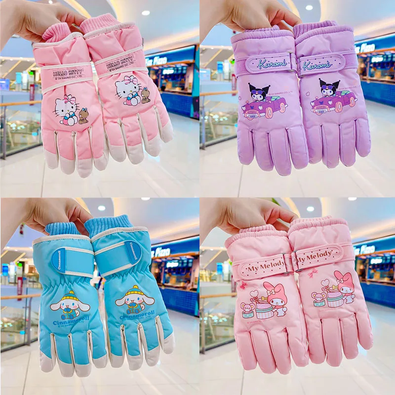 

Зимние детские лыжные перчатки Hellokitty для детей от 5 до 12 лет, утолщенные для тепла, водонепроницаемые, для улицы, для девочек, Рождественский подарок