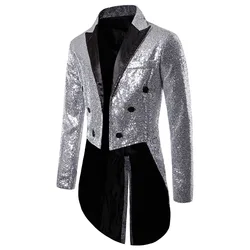 Chaqueta larga de estilo británico para hombre, traje de esmoquin con decoración de lentejuelas, chaqueta de caballero para fiesta de boda