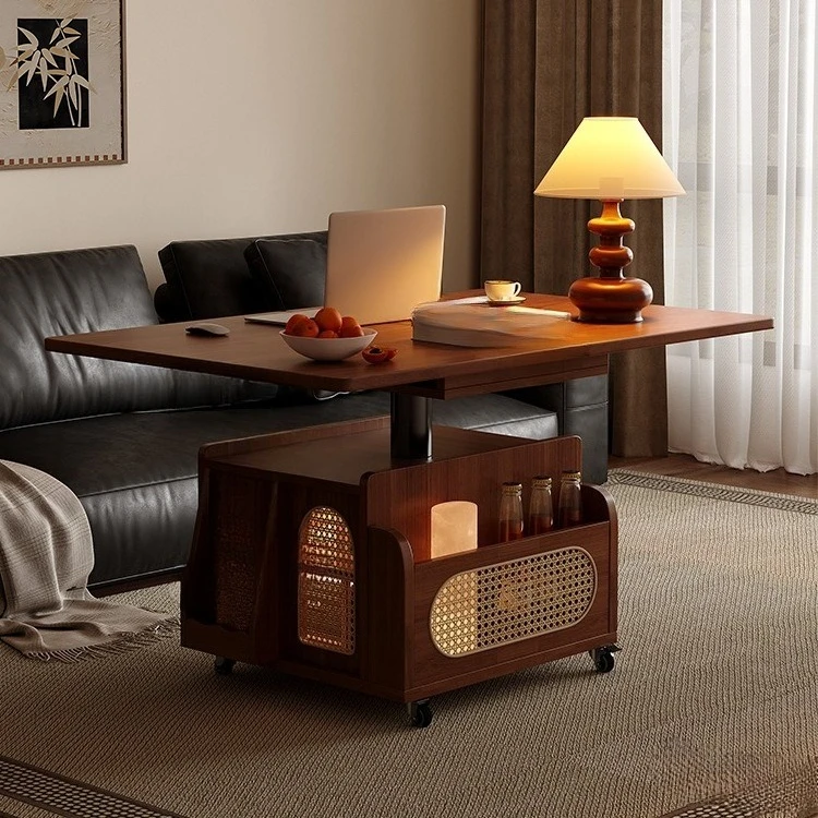 طاولة قهوة لرفع الخشب الصلب، عربة متنقلة، طاولة غرفة المعيشة، جانب الأريكة، خزانة جانبية متعددة الوظائف #2