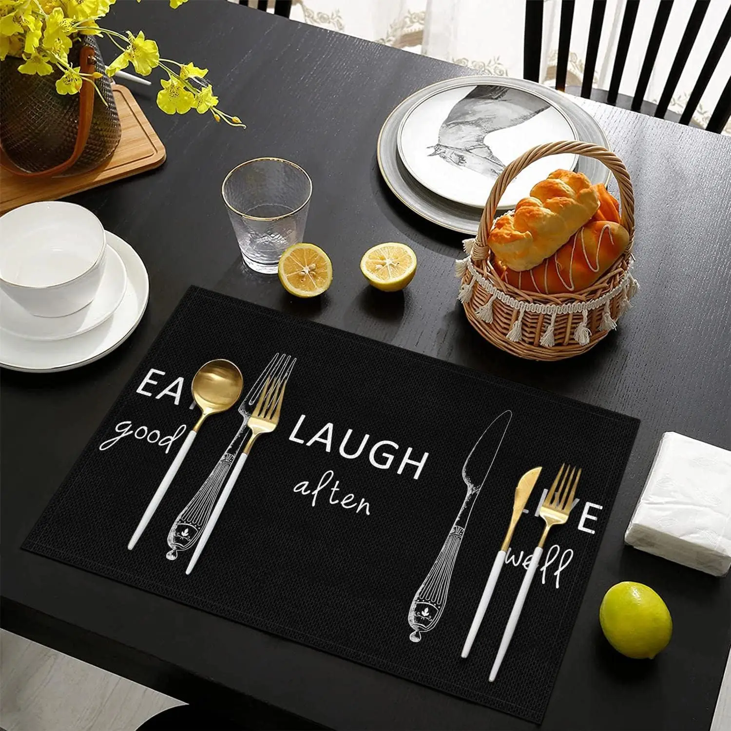 Eat Good Laugh Live Well Placemats Set of 4 Funny Holiday Place Mats Decorations Waterproof Washable Table Mats 12x18 Inch Home