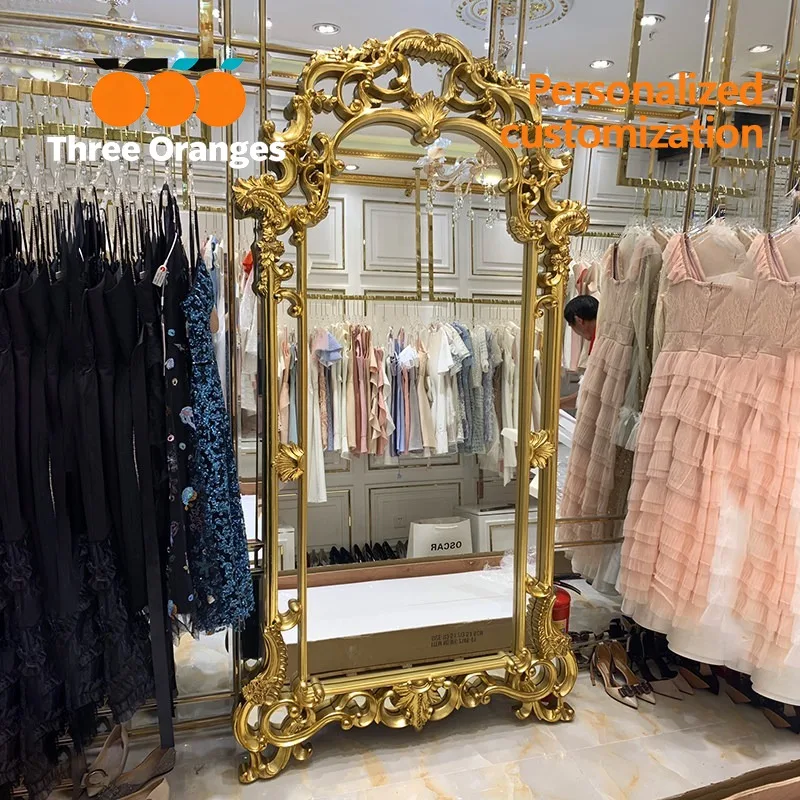 European retro carved full-length mirror clothing store fitting mirror clothing store French floor-to-ceiling dressing mirror
