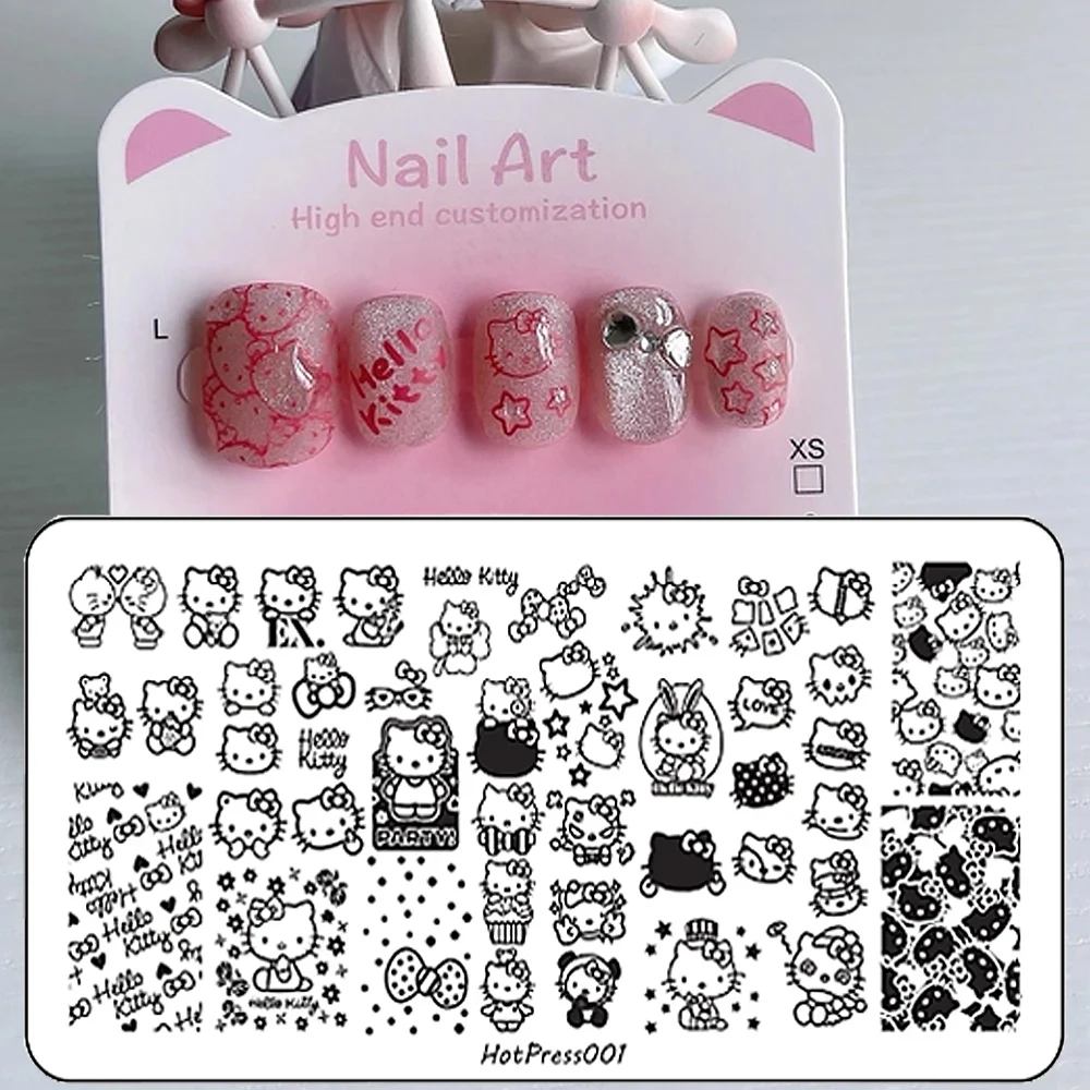 1pc Hello Kitty Cartoon Stempelplaat Nagelstickers Kawaii Kitty Hoofd Kuromi Anime Karakter Ontwerp Nagel Stalen Sjablonen Decals