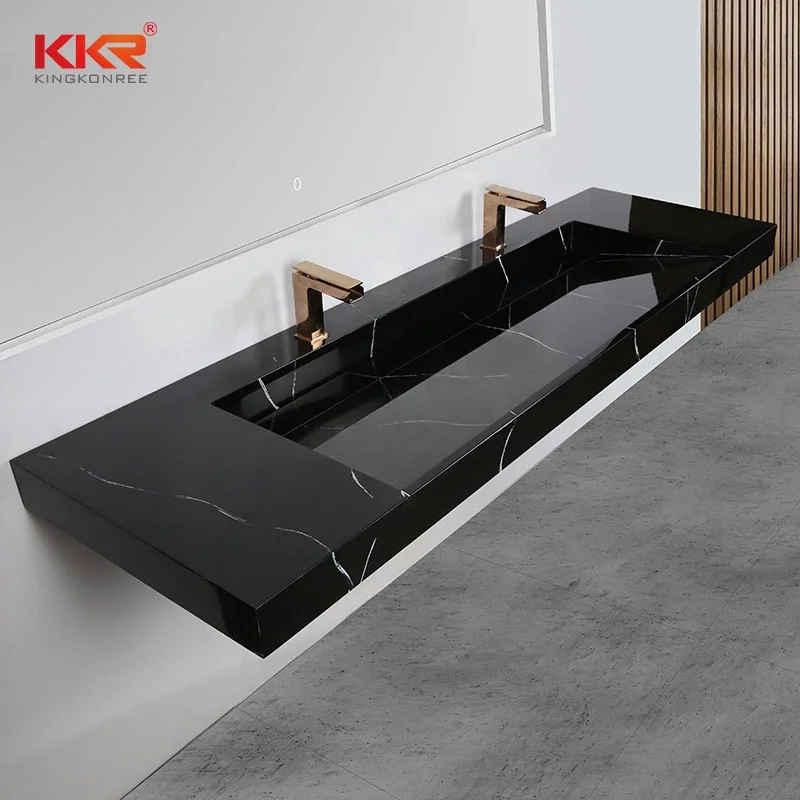 Wholesale Modern Sanitary Wares Washroom Vessel Sink Black Marble Wash Basin Maeble Texture Stone Sink Vanity