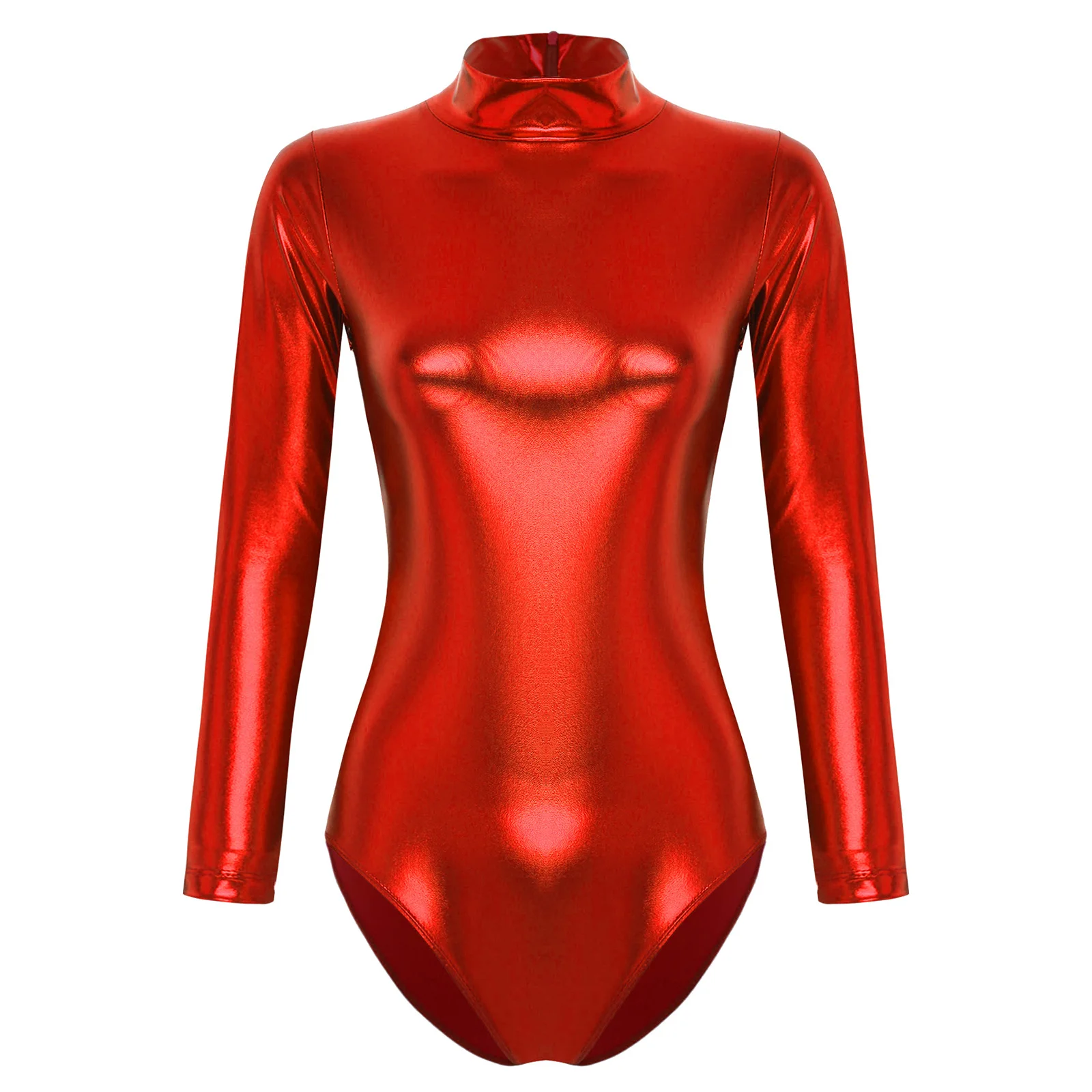 Womens Gymnatics Swimsuit for Ballet Dancing Long Sleeve Metallic Shiny Athletic Ballet Leotard Bodysuit Bodycon Yoga Jumpsuit