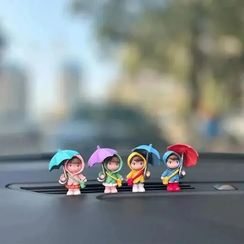 

4pcs Cute Umbrella Couple Car Interior Decoration Action Figures Auto Rearview Mirror Dashboard Ornaments Gift Mini Accessories