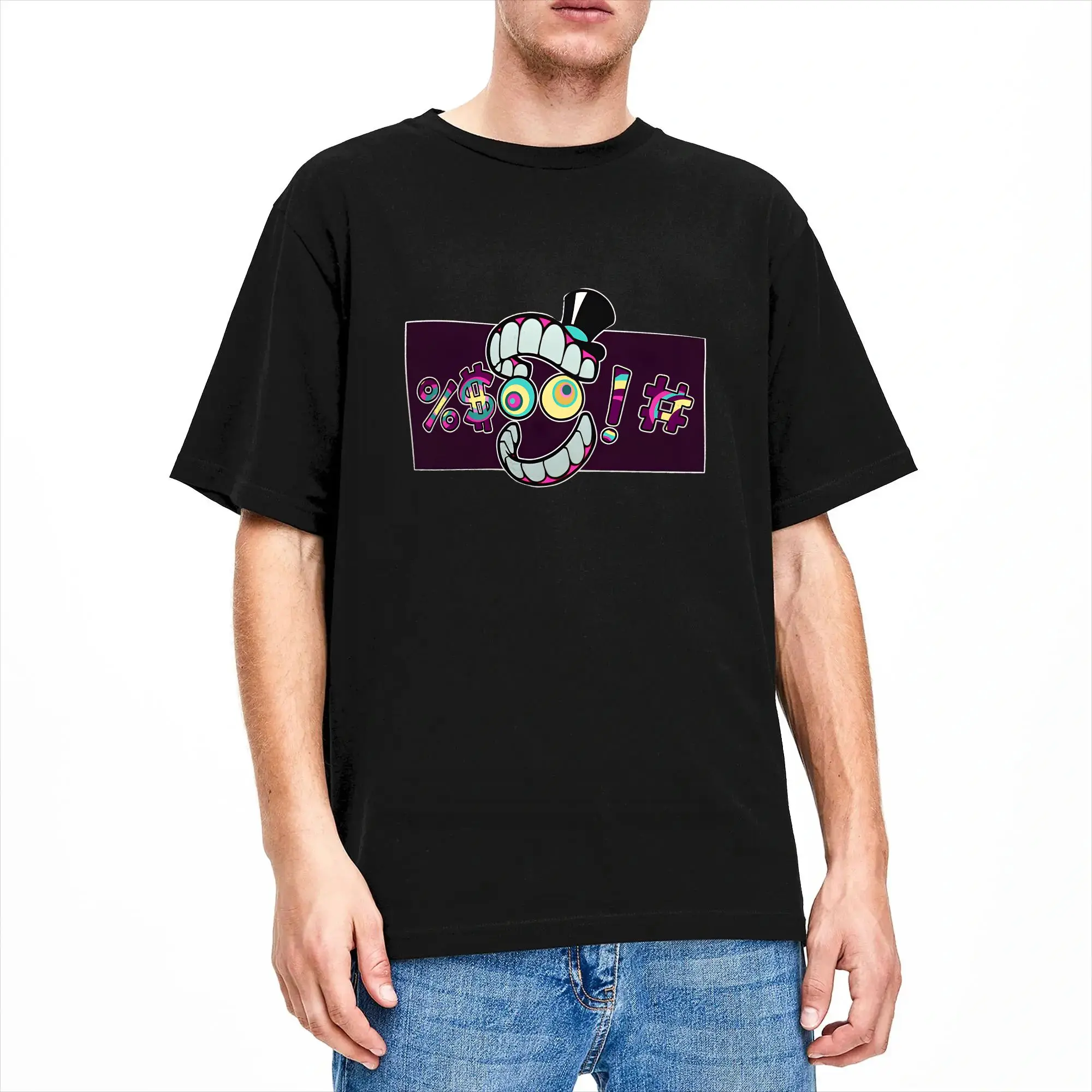 Digital Abstract Circus Censor T Shirt Beach  Y2K Basic T Shirts Cotton Hippie Tee Shirt For Men Design Clothing