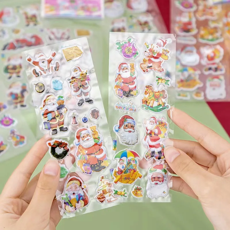 10Pcs/Lot Merry Christmas 3D Bubble Stickers Kawaii Cartoon Animal Santa ClausPuffy Notebook Label Memo Decoration Xmas Decor