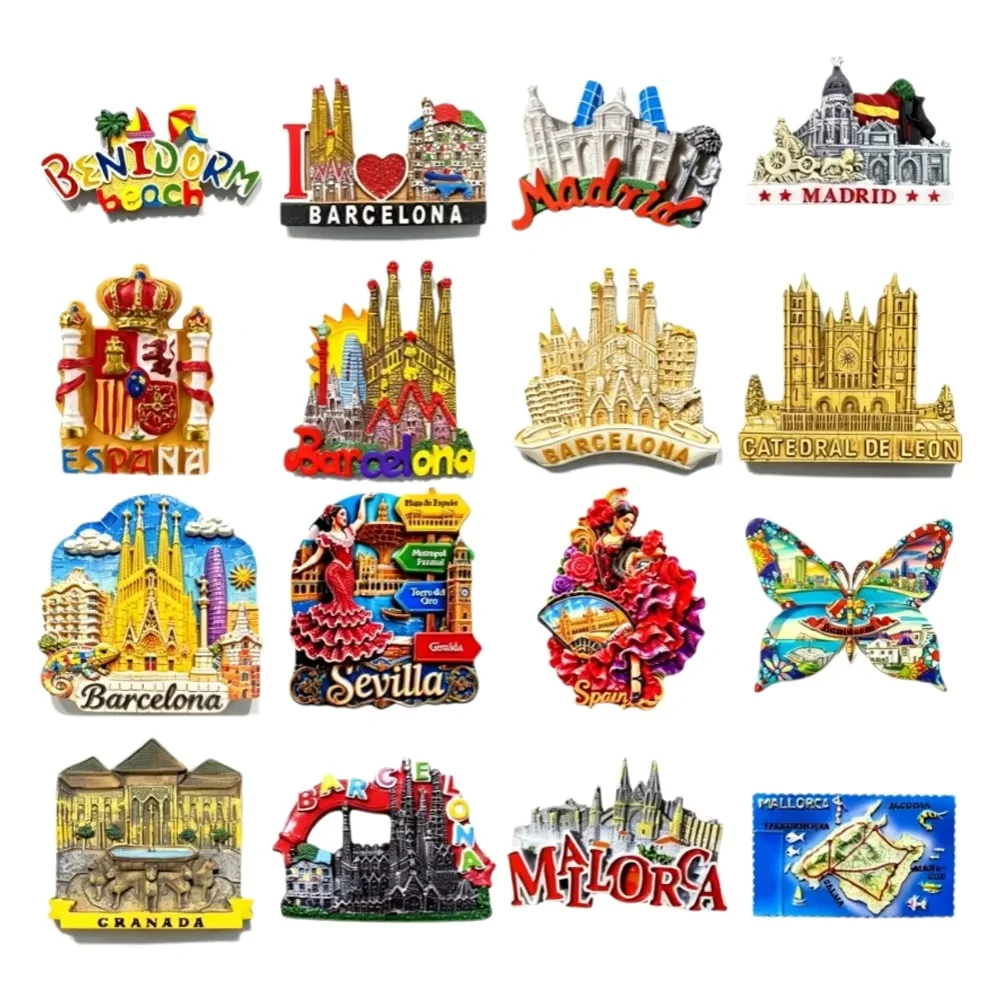 European Spain Landmark Fridge Magnet 3D Resin Barcelona Madrid Sevilla Tourist Souvenir Refrigerator Magnets Travel Gift