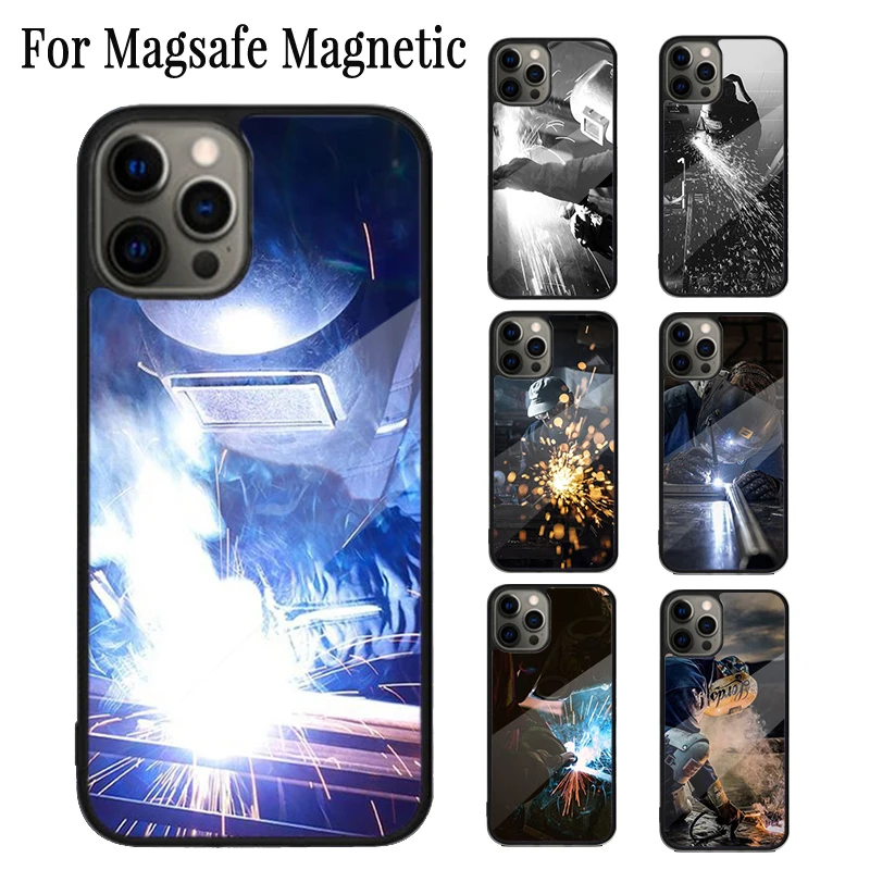 Welder Welding Hot Metal Worker Solderin Magnetic Phone Case For iPhone 15 14 Plus 13 12 11 Pro Max Magsafe Wireless Cover