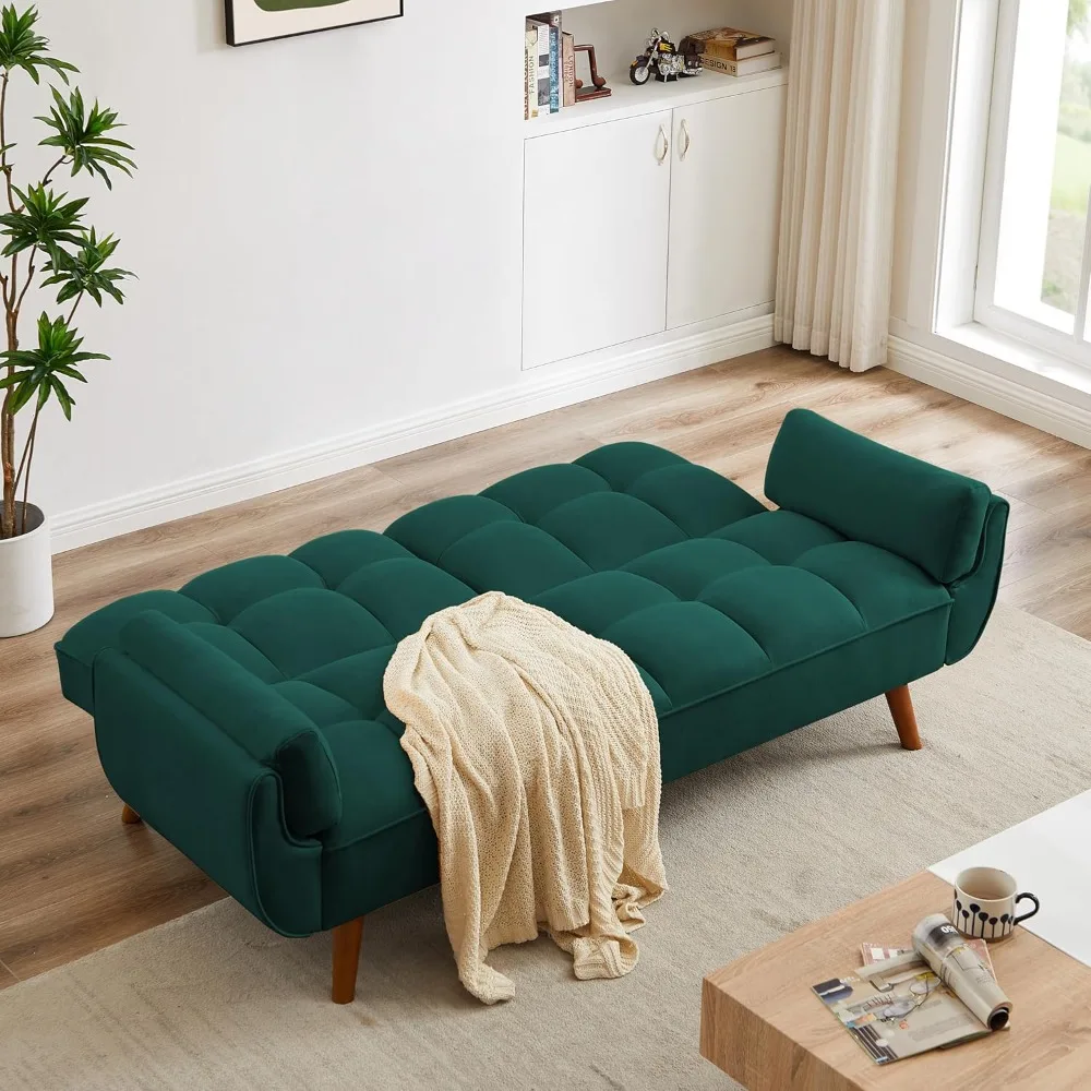 

Futon Sofa Bed, with Armrests Pillows, Adjustable Recliner Couch Loveseat Daybed with Wooden Legs, Comfortable sofa with armrest