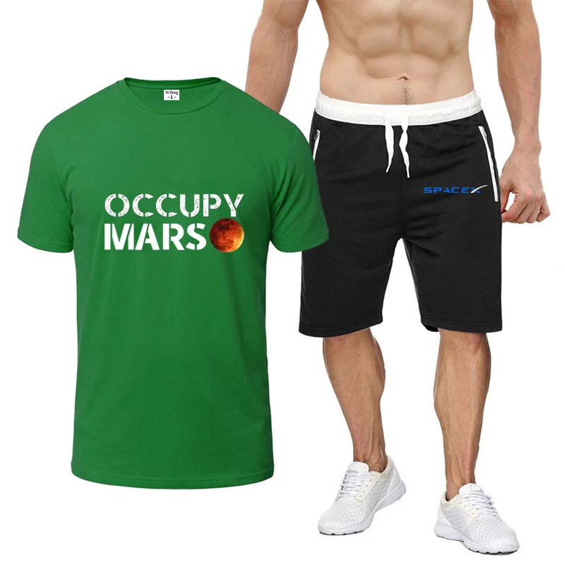 

2024 Summer New SpaceX Space X Eight-Color Men's Cotton Short-Sleeved Comfortable T-shirt + Shorts Casual Suit