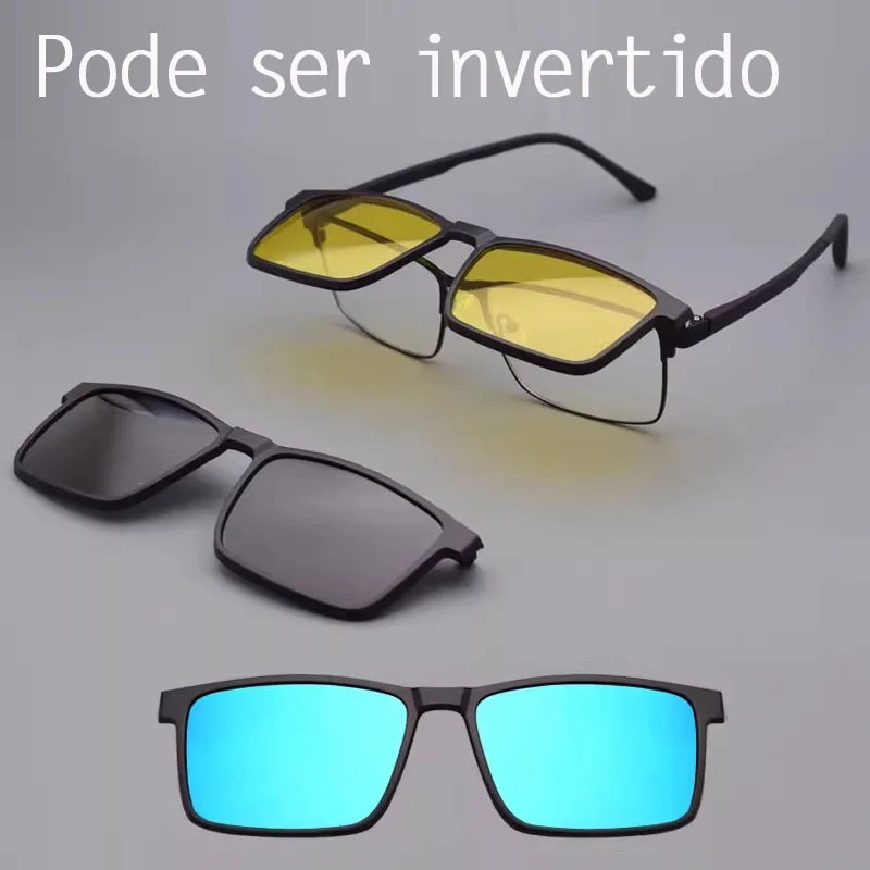 男性用暗視メガネ磁気フリップアップ近視用uv保護マルチカラークリップワイドメガネ超軽量快適uvカットサングラススクエアメガネメンズ-57-18-143