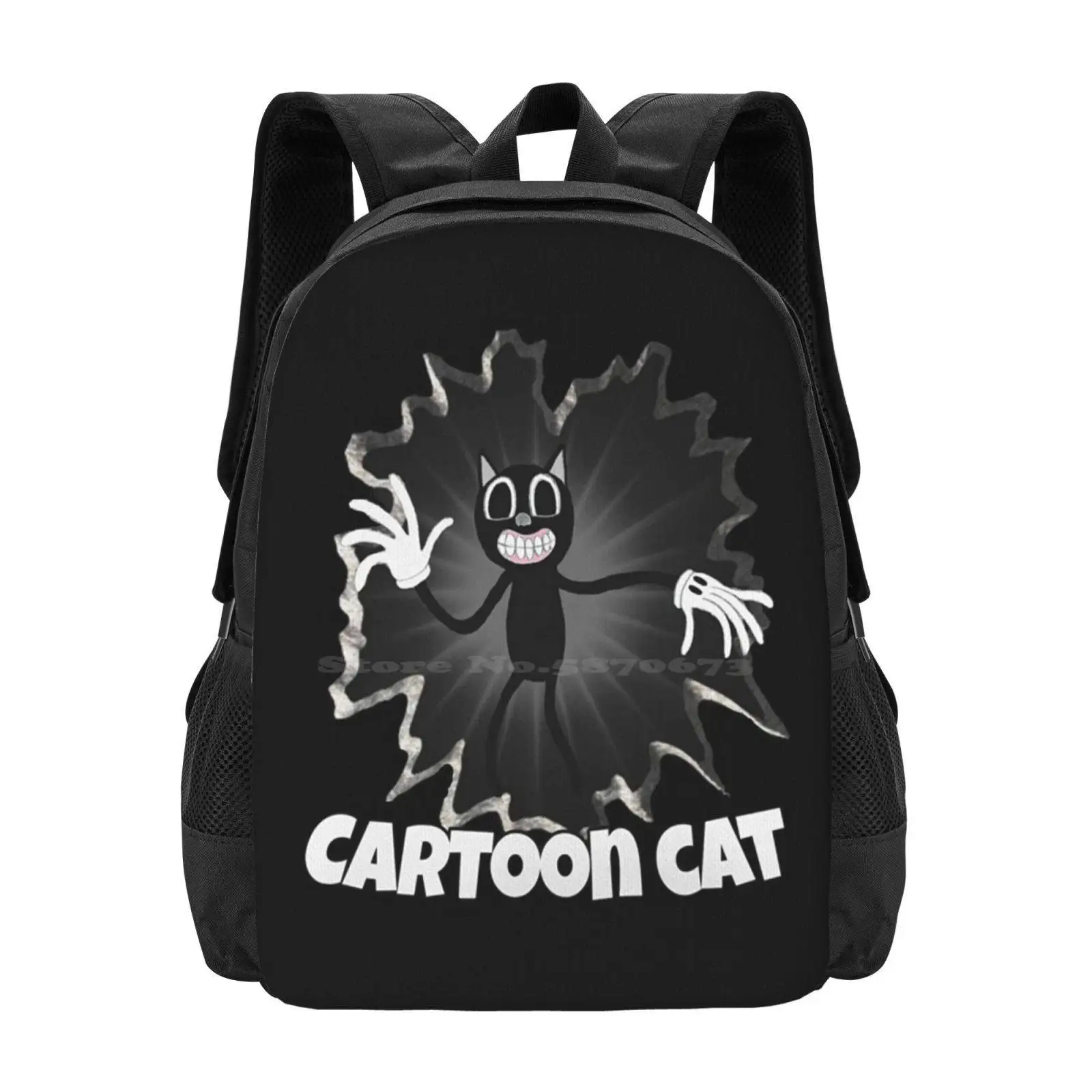 Cartoon Cat-Scary Cat Cartoon Large Capacity School Backpack Laptop Bags Cartoon Scary Cat Kids Horror