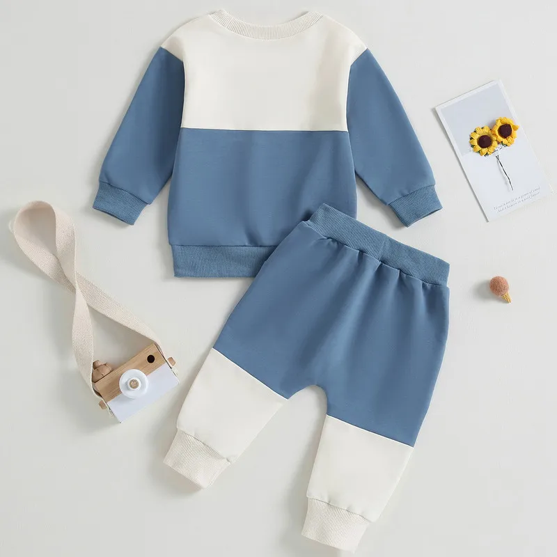 RUEWEY Baby Jungen Kontrast Farbe Hosen Sets Frühling Herbst Kleidung Langarm Sweatshirt Tops und Bottom Sets Baby Artikel Kleidung