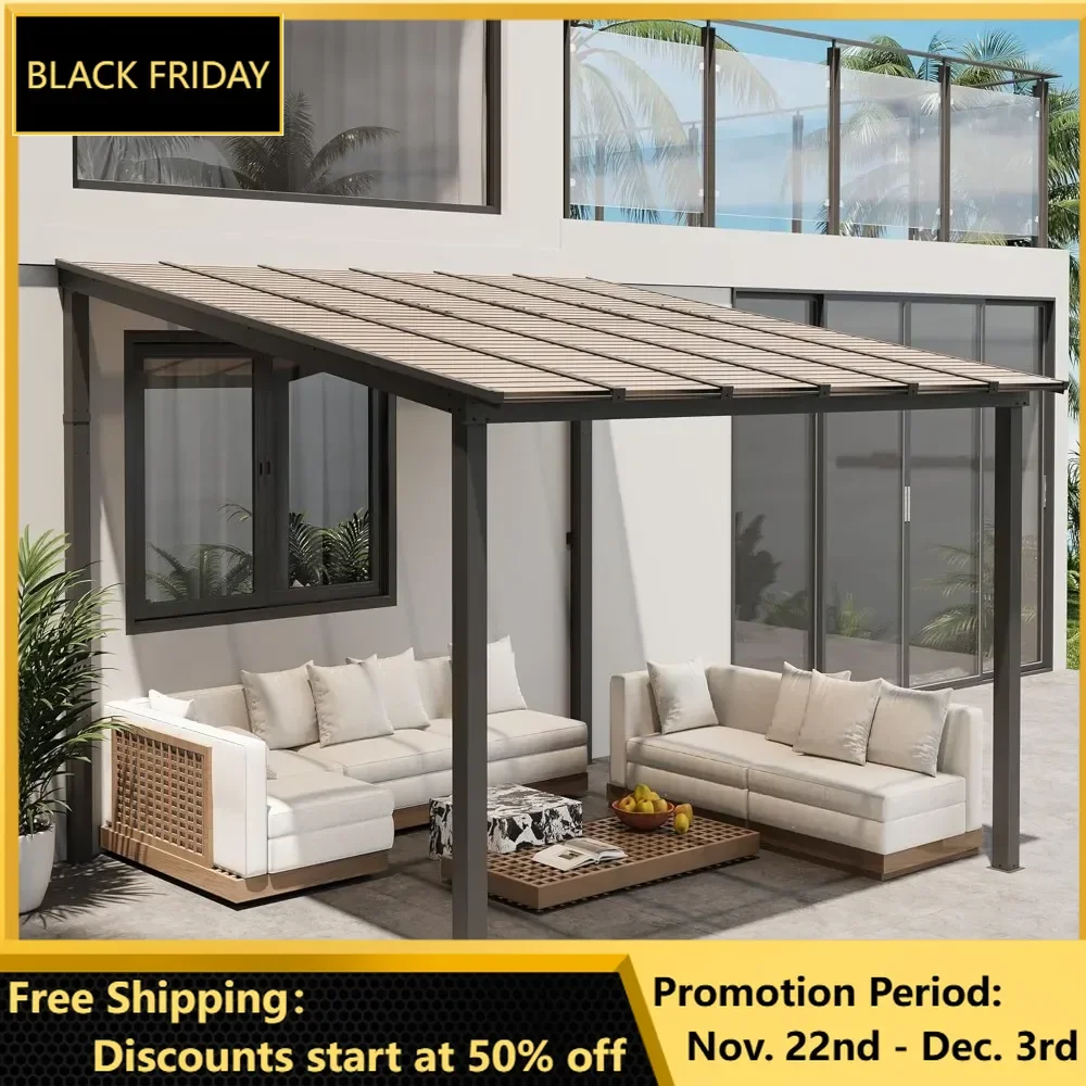 10' X 10' Gazebo, Large Hardtop Wall Mounted Lean To Gazebo for Patio, Aluminum Pergola Awnings for Patio, Backyard, Porch