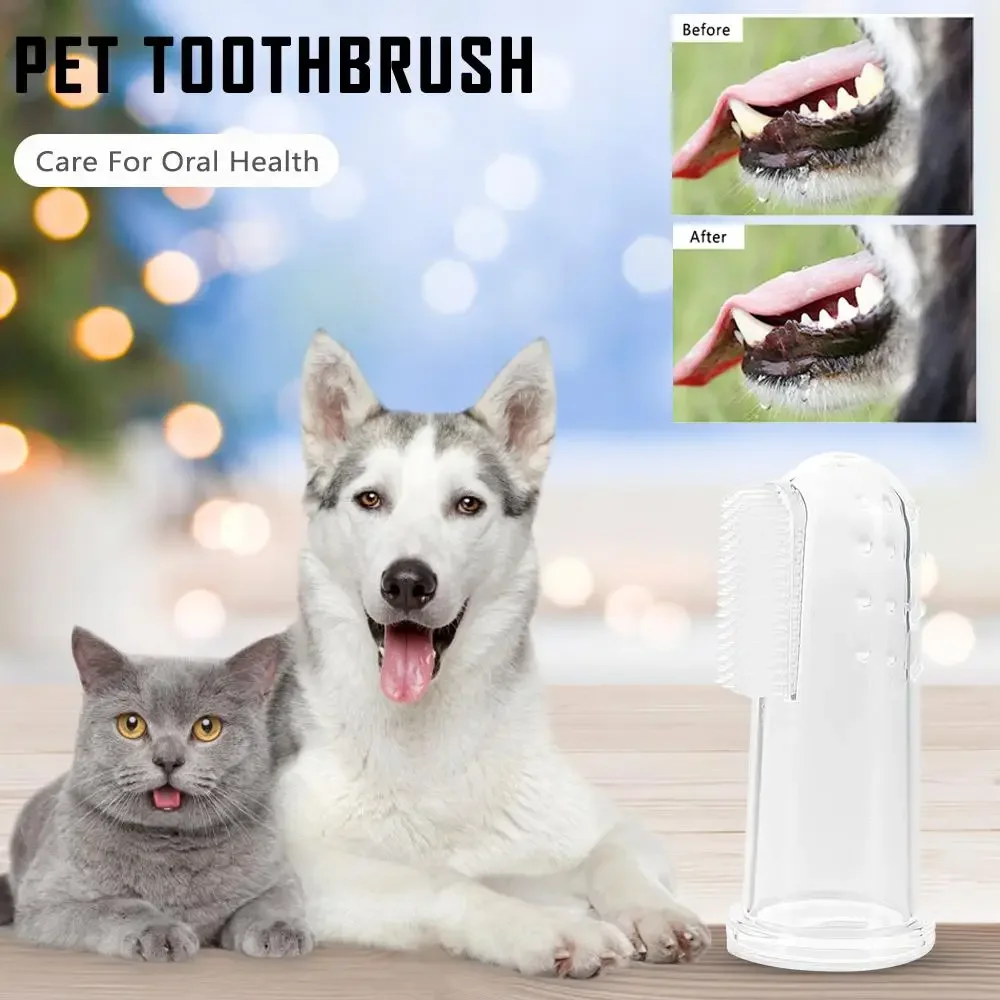 1/2/4 Pcs Super Soft Pet Finger Toothbrush Cat Dog Silica Gel Brush Bad Breath Tartar Teeth Care Tool Dog Cleaning Pet Supplies