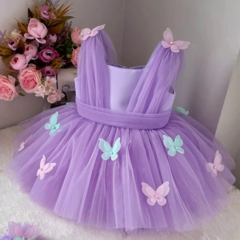 Newborn Purple First 1st Birthday Dress For Baby Girl Clothes Butterfly Princess Dress Elegant Girls Dresses Baptism Party Gown