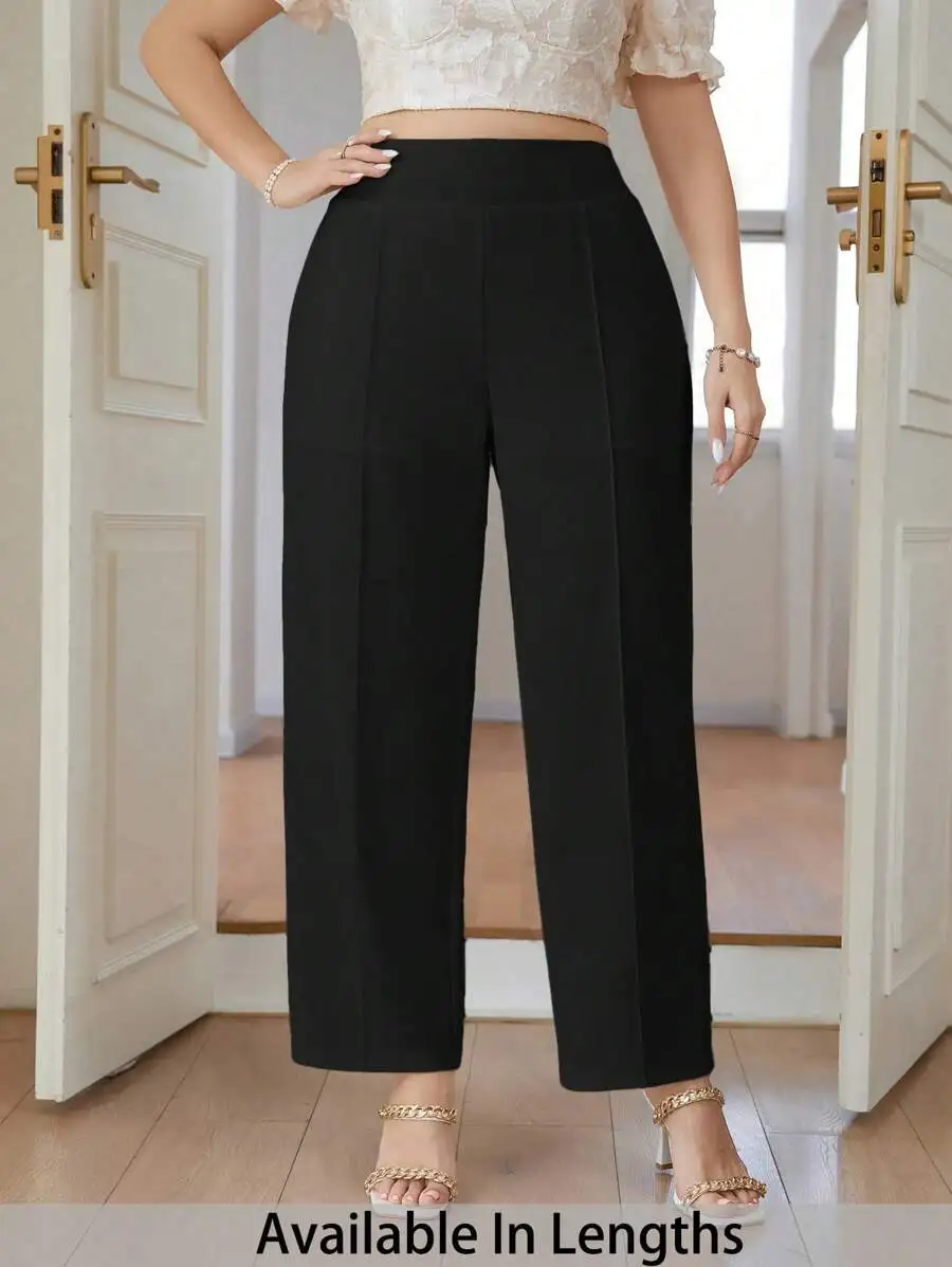 

Plus Size High-Waisted Straight-Leg Solid Pants for Casual Everyday Wear