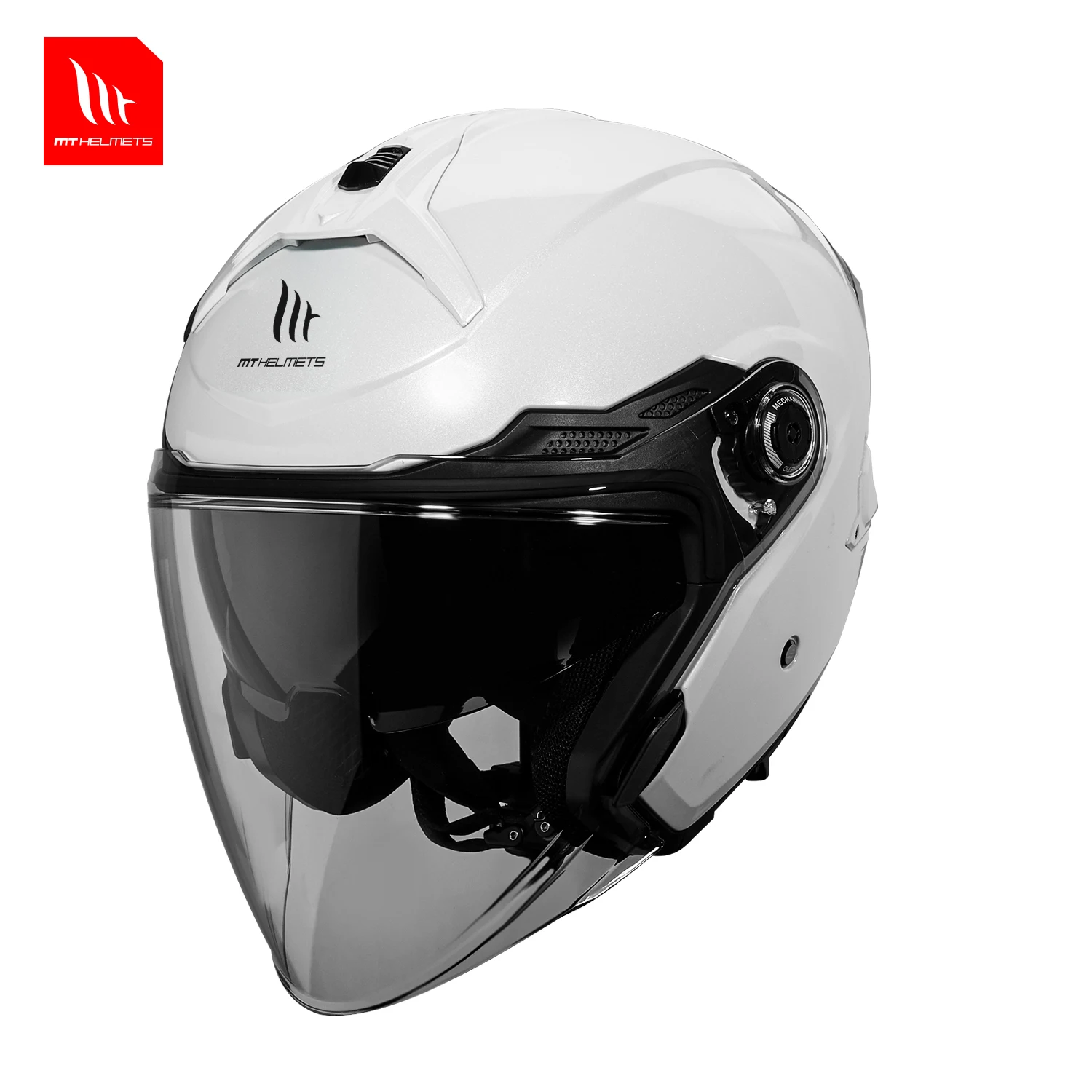 MOTORCYCLE MT 3/4 HELMETS COSMO SV SOLID GLOSS WHITE DUAL VISORS QUICK DEDUCTION