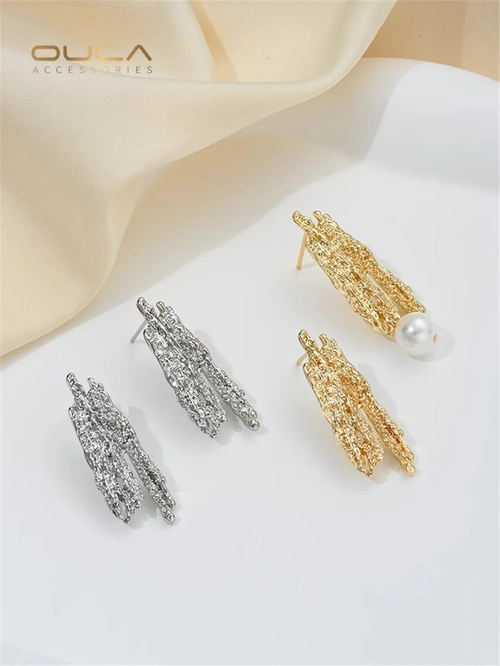 

14K Gold Covered Natural Stone Irregular with Lifting Earrings 925 Silver Needle DIY Hand-made Ear Accessories Material