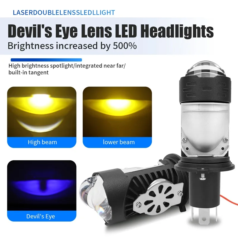 H4/9003/HB2 LED Headlight Bulbs Canbus Projector Lens Two tone Demon eyes Super Bright LED For to Car Motorcycle