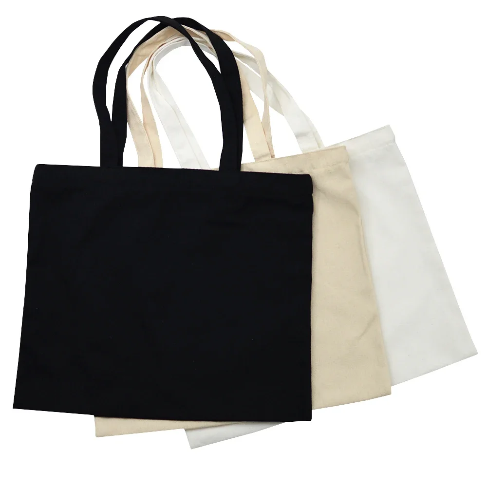 Fashion Custom Bags with Zippered Shopping Tote Bag for Women Eco Reusable Canvas Bags Black White Beige