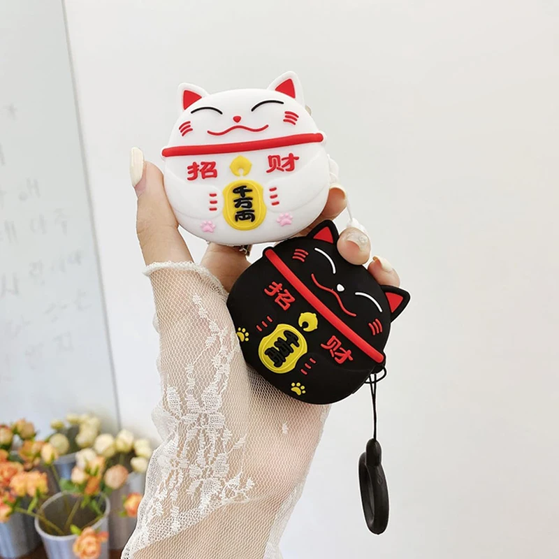 3D Cute Cartoon Lucky Cat Earphone Case For Samsung Galaxy 2 Pro FE Silicone Shockproof Charging Box Cover For Buds 2 Live Pro