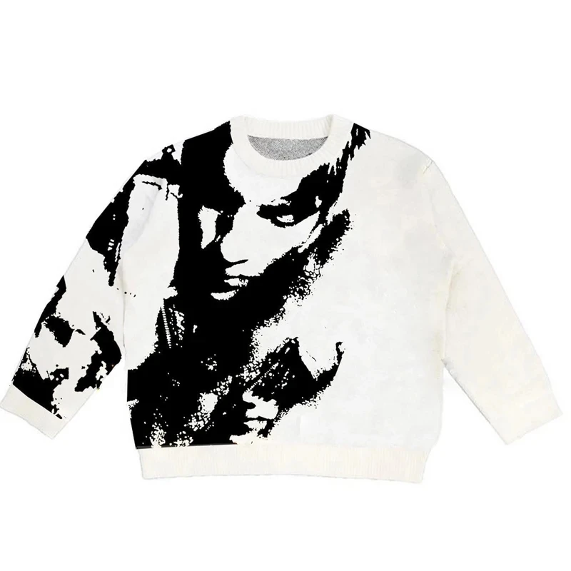 European and American autumn and winter new personality men and women Y2K fashion cartoon round neck loose knit sweater