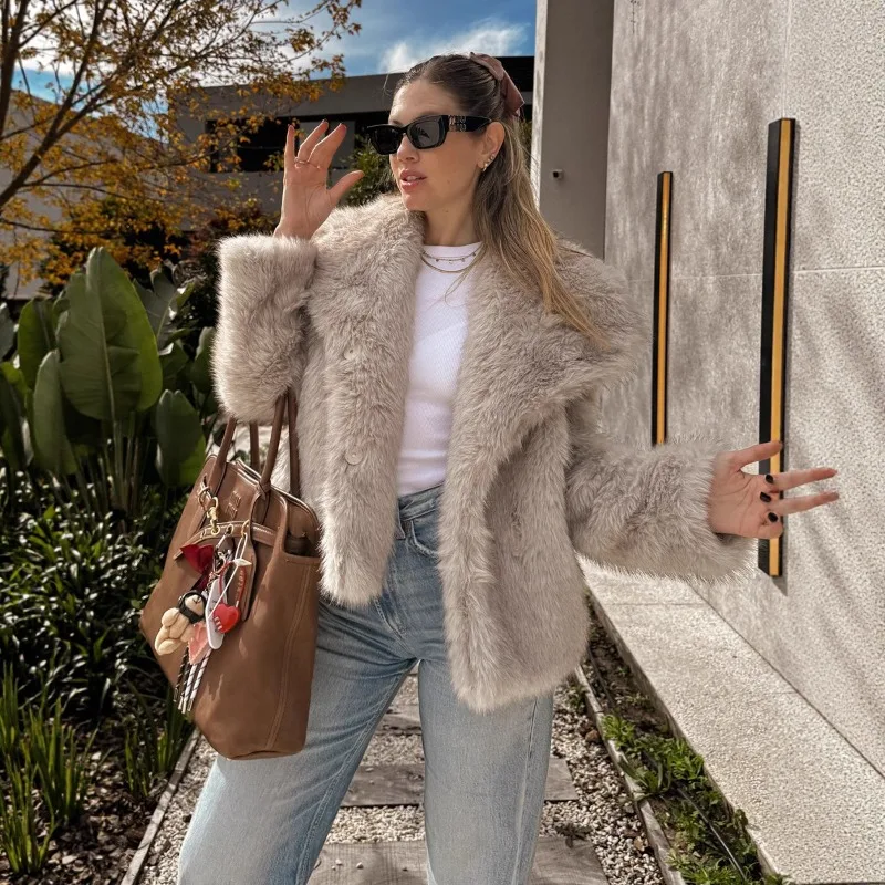 Tuularose Winter Faux Fur Coat 2025 New Women's Coats Thickened Plush Cardigan Parker Coat Office Basic Female Fake Fur Outwear