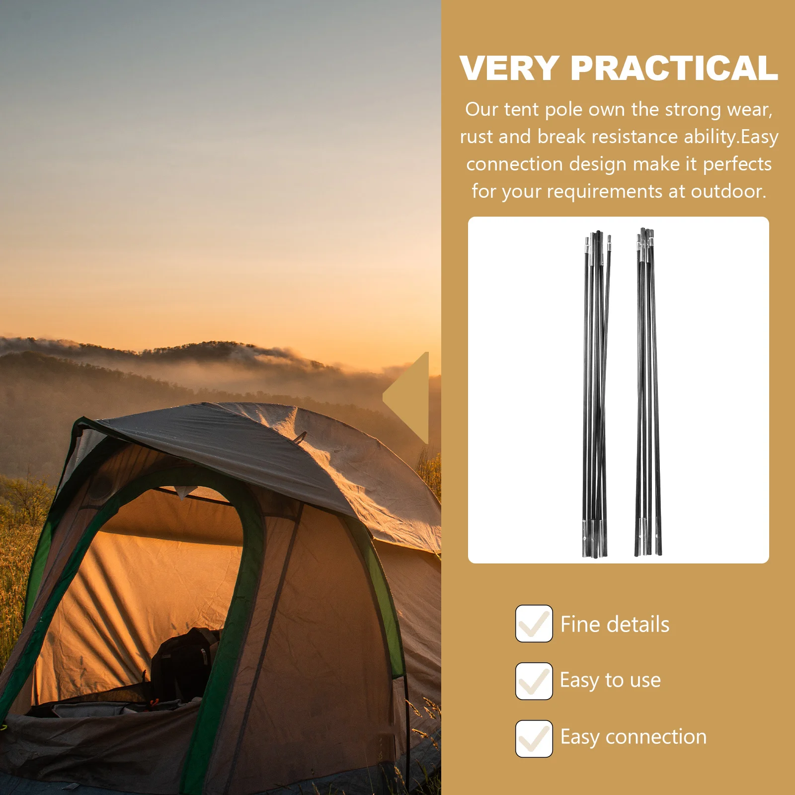 

1 set Camping Tent Accessory 7 Sections Fiberglass Poles Lightweight Easy Connection Design for Outdoor Activities