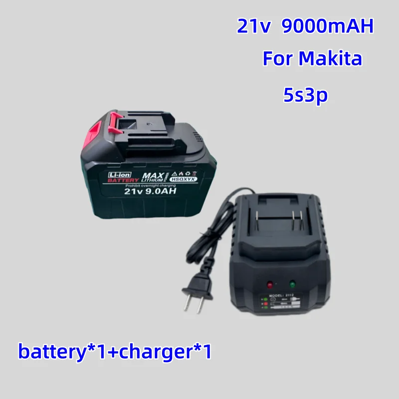 for Makita 21V 9.0Ah Smart Battery 5S3P Li-ion Pack 2H Fast Charging Overheat Protection for Power Tools Drills Safety Certified