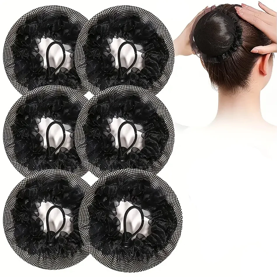 

Invisible Hair Net With Drawn Rope and Lace Elegant Black Ballet Bun Maker Elastic Hair Net for Dancers Nurses Flight Attendants