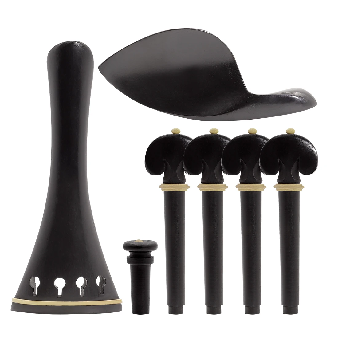 4/4 Violin 4 Pcs Tailpiece Tuning Pegs Endpin Chinrest High Grade Ebony Violin Specialized Replacement Durable Accessories