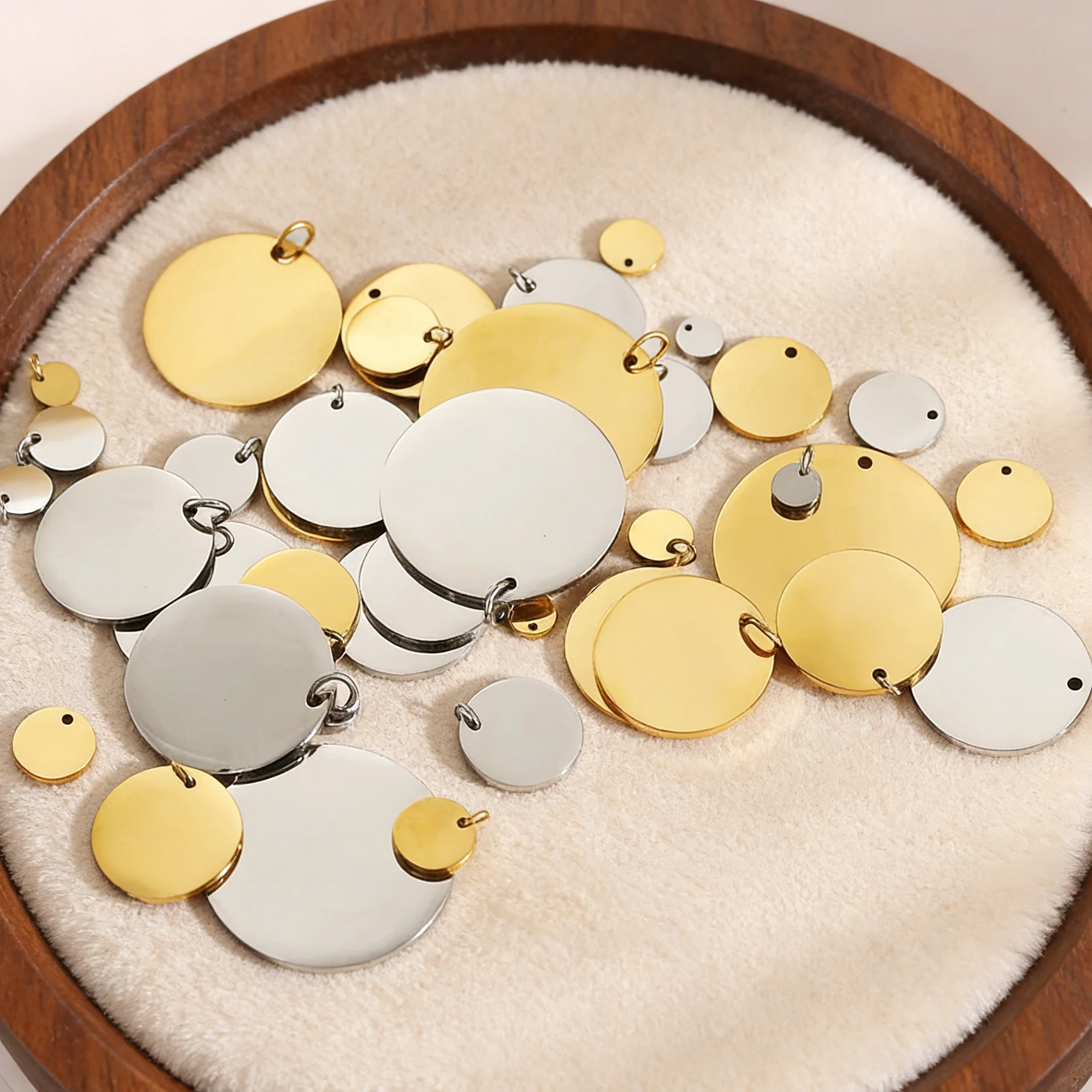 CARLIDANA Mirror Polished Stainless Steel Gold Plated Round Blank Disc Tags Miti Size Charm Pendant for DIY Jewelry Accessories
