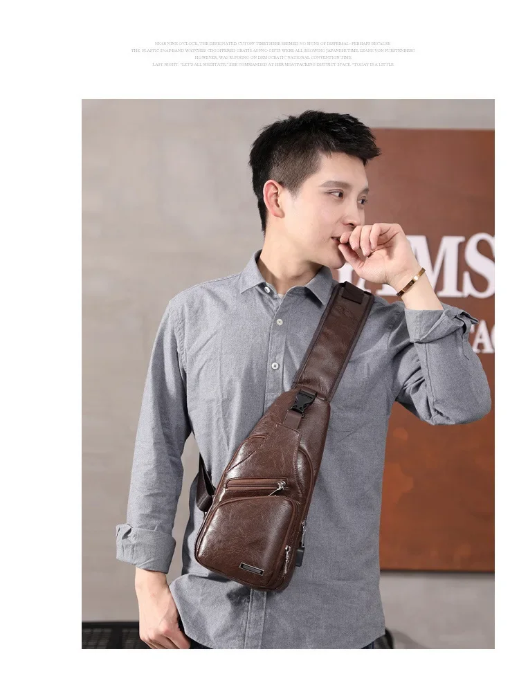 

Shoulder bag Men's casual charging bag Sports breast Outdoor business oblique span bag