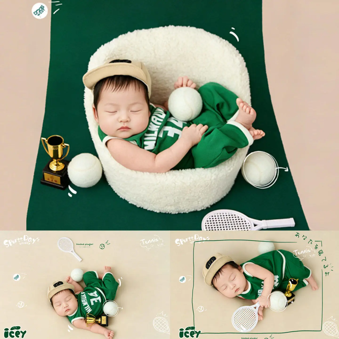 新生児写真撮影用小道具-赤ちゃん写真撮影用小道具-テニス衣装-キャップ付き衣類-ラケットボール-背景装飾-スタジオ写真撮影用