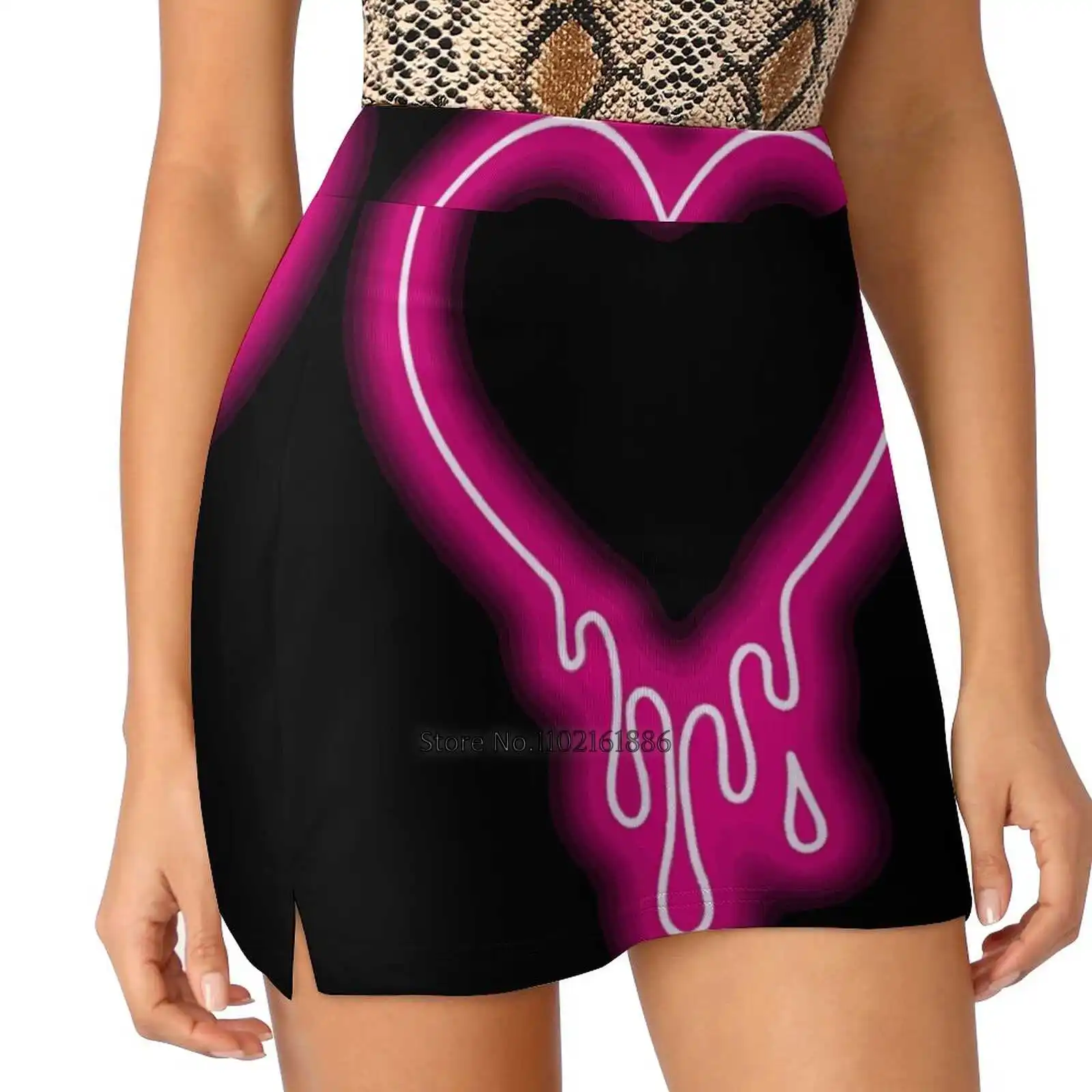 Dripping Neon Heart New Women Skirts Double-Layer Printed Short Dress Mini Sport Skirt Neon Heart Drip Aesthetic Tumblr Neon