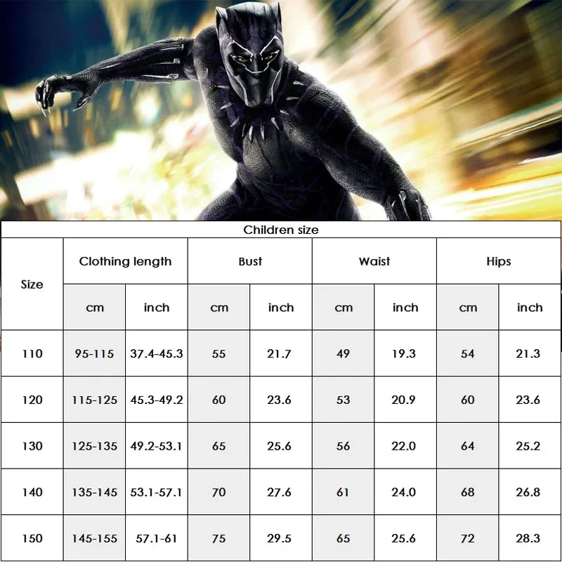 Child Black Panther Costume Superhero Black Panther TChalla Cosplay Zentai Bodysuit Jumpsuit Halloween Party Costumes for Kids