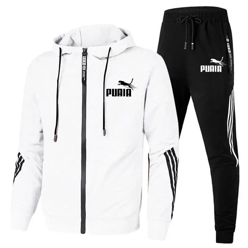 Primavera e outono masculino nova jaqueta com zíper + calças esportivas, conjunto esportivo da moda, corrida, fitness, basquete, jogging 2 peças