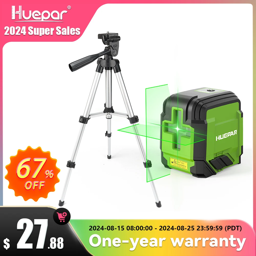 

Huepar Cross Line Laser Level With 0.65M Tripod 2 Lines Germany Osram Self-Leveling Horizontal & Vertical Laser Leveling Tools