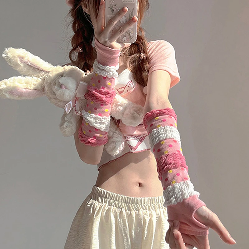 Long Lace Hollow-Out Fingerless Gloves Sun Protection Sleeves Mesh Lace Cycling Cute Accessories Bare Finger Gloves